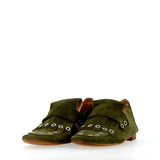 Studded green suede moccasin