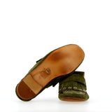 Studded green suede moccasin