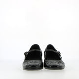 Ballerina bassa morbida in pelle vernice nera con cinturino