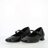 Ballerina bassa morbida in pelle vernice nera con cinturino