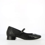 Ballerina bassa morbida in pelle vernice nera con cinturino