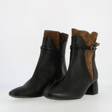 Stivaletto zippato in pelle e camoscio nero marrone