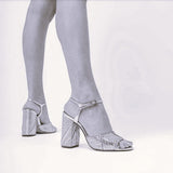 High heel braided leather sandal