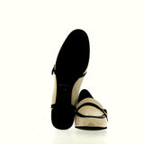 Mocassino in pelle beige con profili neri