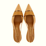 Beige slingback in linen and leather with transparent silicone bands
