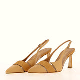 Beige slingback in linen and leather with transparent silicone bands