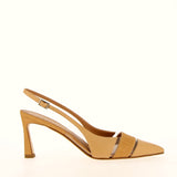 Beige slingback in linen and leather with transparent silicone bands