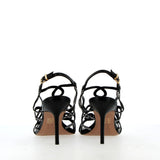 Sandalo in pelle nero con strass