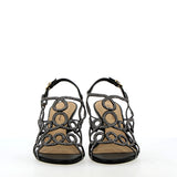Sandalo in pelle nero con strass