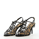 Sandalo in pelle nero con strass