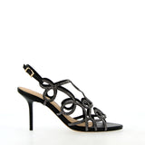 Sandalo in pelle nero con strass