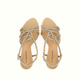 Sandalo in pelle nude con strass