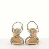 Sandalo in pelle nude con strass