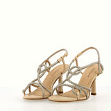 Sandalo in pelle nude con strass