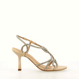 Sandalo in pelle nude con strass