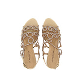 Sandalo in pelle nude con strass argento