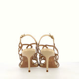 Sandalo in pelle nude con strass argento