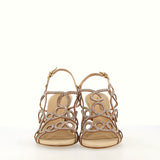 Sandalo in pelle nude con strass argento