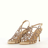 Sandalo in pelle nude con strass argento
