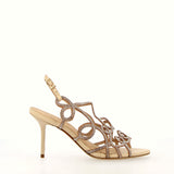 Sandalo in pelle nude con strass argento