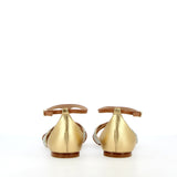 Sandalo flat cuoio oro e strass