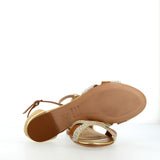 Sandalo flat cuoio oro e strass