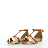 Sandalo flat cuoio oro e strass