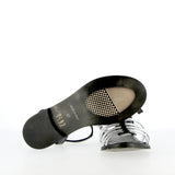 Sandalo flat in pelle nera e argento