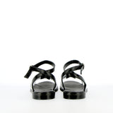 Sandalo flat in pelle nera e argento