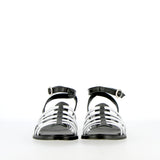Sandalo flat in pelle nera e argento