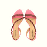 Beige nude sandal with silver rhinestones