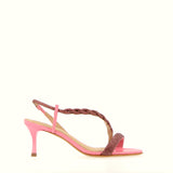 Beige nude sandal with silver rhinestones