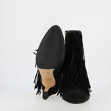 Stivaletto con frangia in camoscio nero zip interna laterale