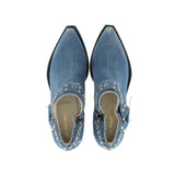Stivaletto alla caviglia texano in jeans vintage con borchie