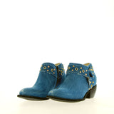 Stivaletto alla caviglia texano in jeans vintage con borchie