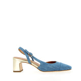 Slingback in blue jeans with platinum heel