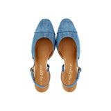 Slingback in blue jeans with platinum heel
