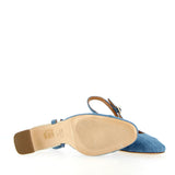 Slingback in blue jeans with platinum heel