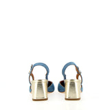 Slingback in blue jeans with platinum heel