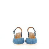 Slingback in blue jeans with platinum heel