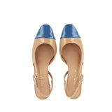 Slingback in beige lux with blue tip