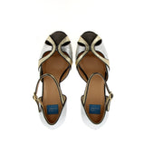 Silver gold cracked leather sandal with small platform