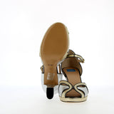 Silver gold cracked leather sandal with small platform