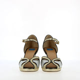 Silver gold cracked leather sandal with small platform