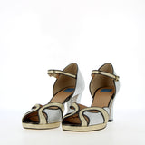 Silver gold cracked leather sandal with small platform
