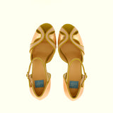 Rose gold metal leather sandal with small platform