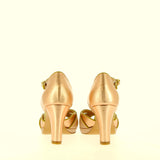 Rose gold metal leather sandal with small platform