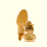Rose gold metal leather sandal with small platform