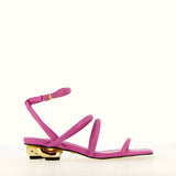 Soft orchid leather sandal with gold heel | 36 | 37 |