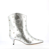 Silver leather ankle boot with studs